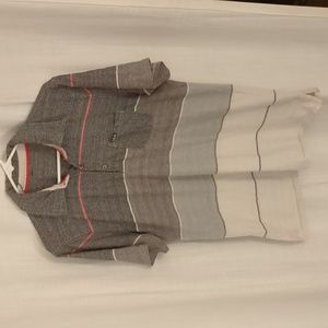 Quicksilver Men's Gray Striped Color Block Polo Shirt